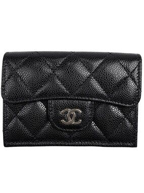 Chanel CC Logo Trifold Wallet Caviar Leather Black